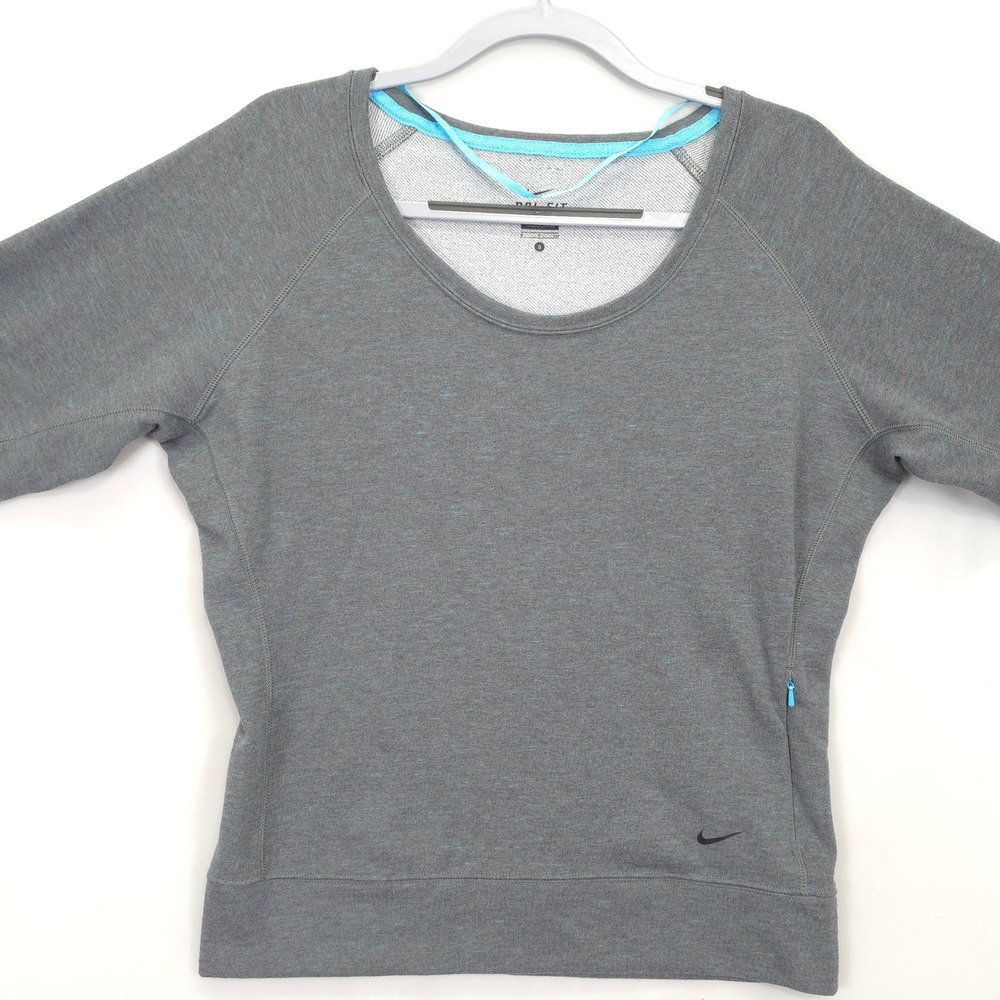 Nike Dri-FIT Women S Heather Gray Pullover Sweatshirt Raglan Sleeve Zip Pocket